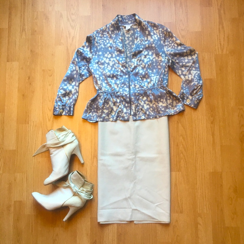 Club Monaco Blue and Cream Blouse